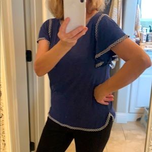 Max Studio, medium blue shirt sleeve top.